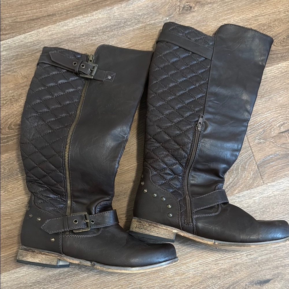 Steve Madden Brown Combat Moto Boots with Buckles